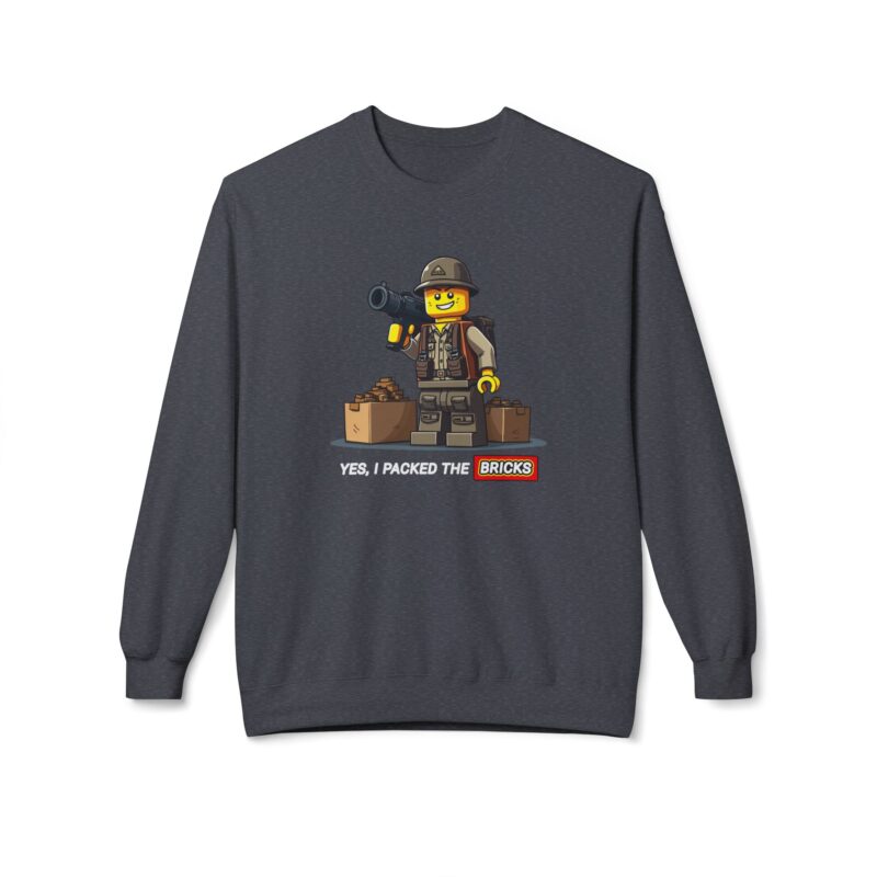 Sweatshirt with LEGO figure and bricks slogan.