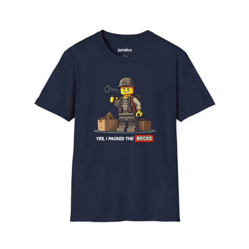 T-shirt with minifigure and bricks design.