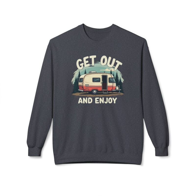 Sweatshirt with 'Get Out and Enjoy' camper print.