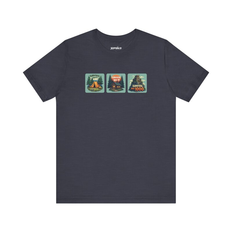 T-shirt with survival day graphics, outdoors theme.