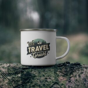 White travel mug on a forest background