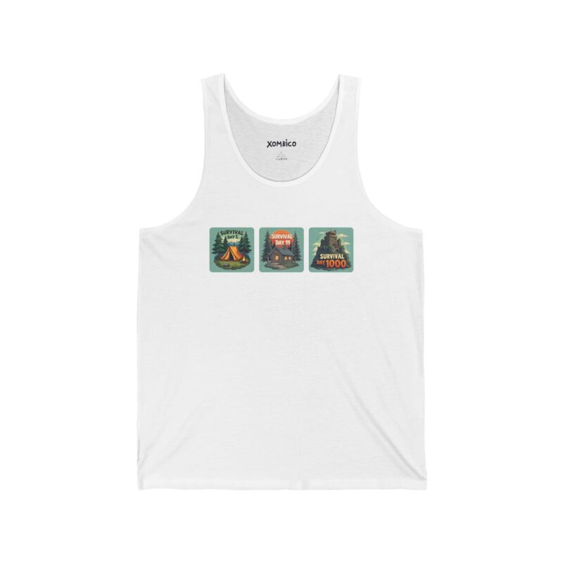 White tank top with survival graphic design