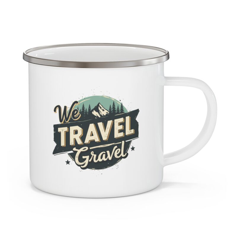 Travel-themed mug with mountain design.
