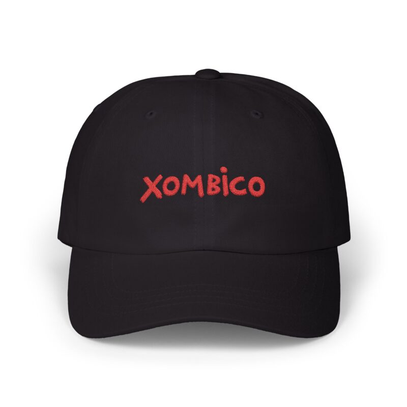 Black cap with Xombico logo in red.