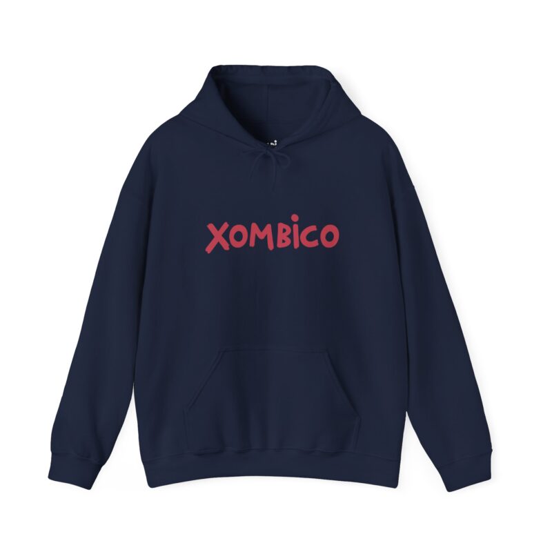 Navy blue hoodie with 'Xombico' logo