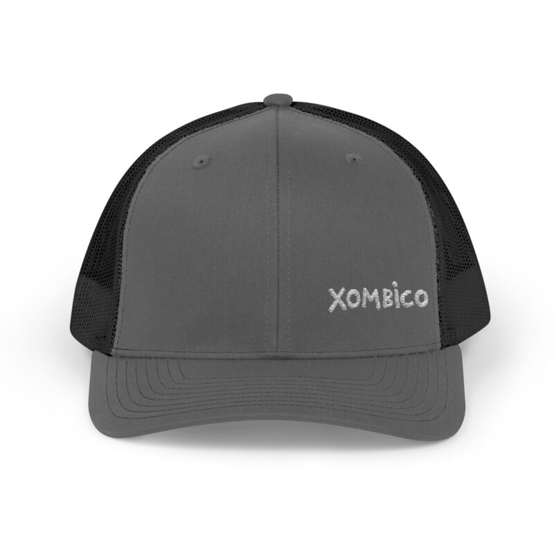 Gray and black Xombico branded baseball cap