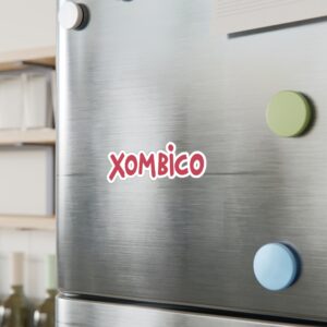 Xombico logo on refrigerator with magnets.