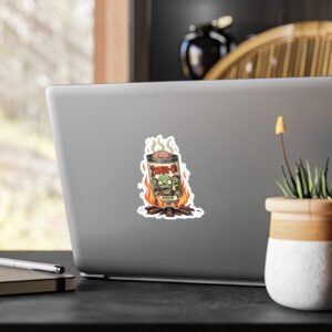 Laptop with zombie soup sticker on back