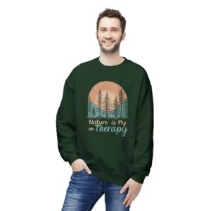 Man wearing 'Nature is My Therapy' sweater