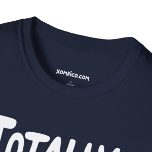 Navy blue t-shirt, Xombico.com logo inside collar.