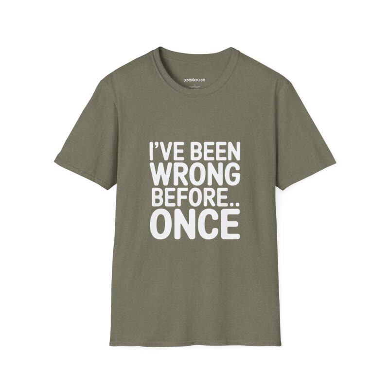 Olive t-shirt with humorous text design.