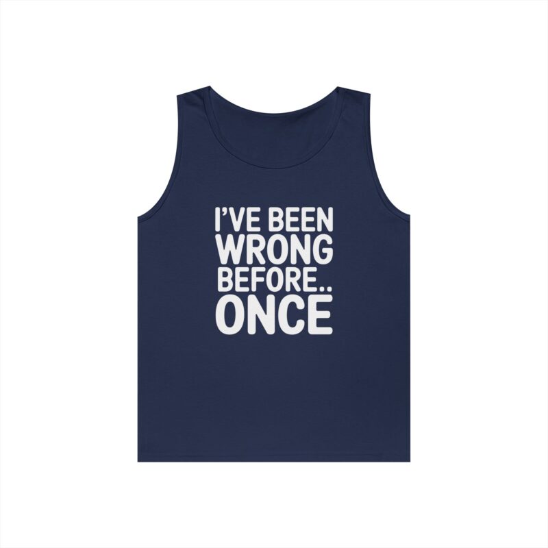Navy tank top with humorous text design